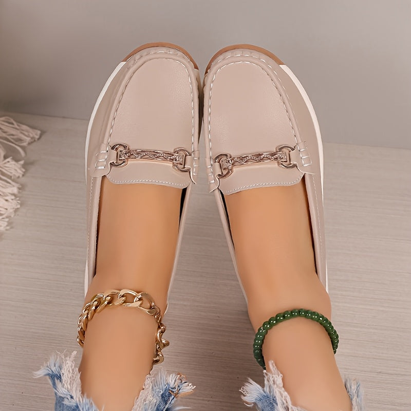 Women's Metal Buckle Loafers Flat Shoes Non Slip Casual Solid Color