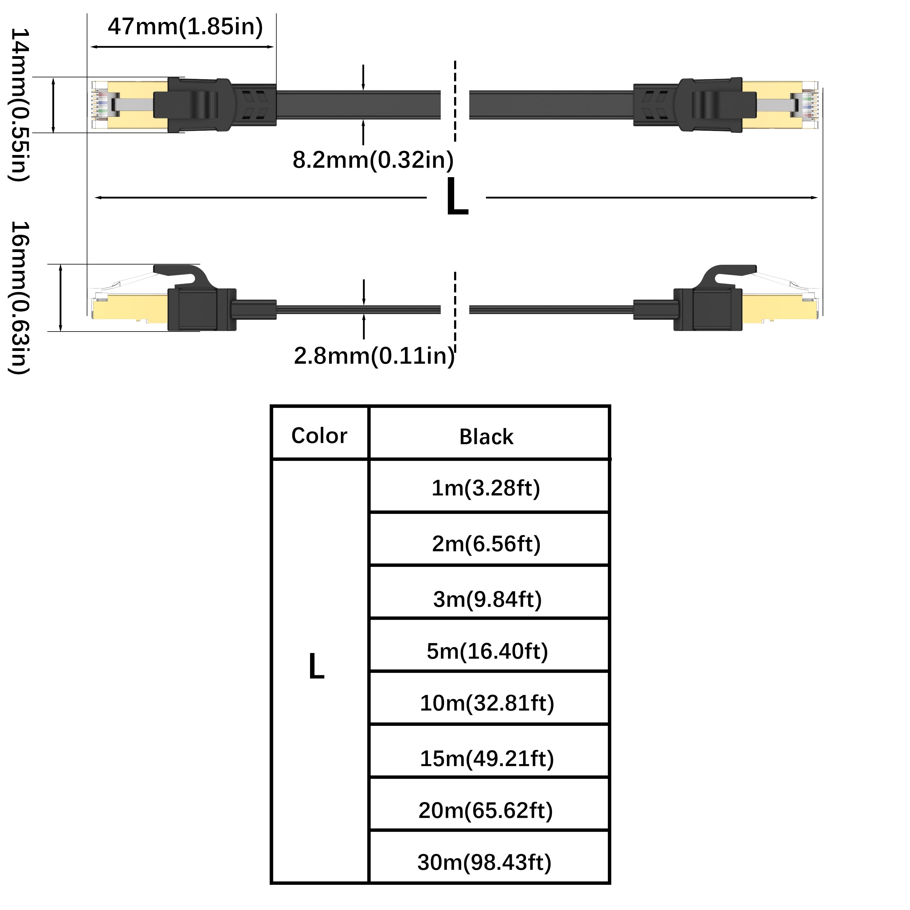 Category 8 Flat Ethernet Cable RJ45 Male to Male 0.5m-30m 40Gbps 2000MHz