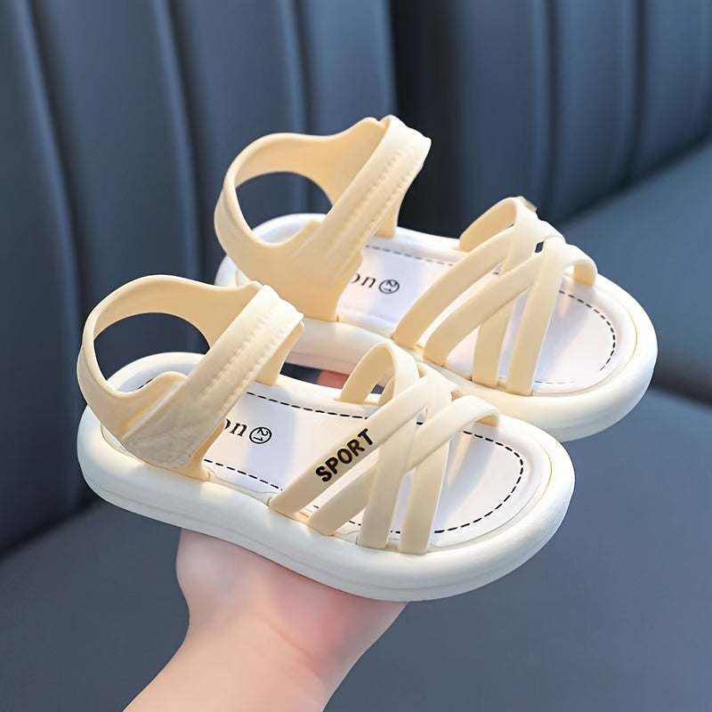 Girls' Summer Princess Sandals PVC Heart Floral Pattern Low Top Hook-and-Loop Strap for Beach Casual Wear