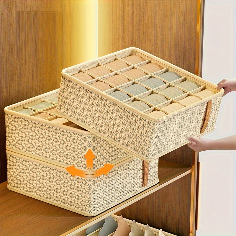 Juego de 3 cajas de almacenamiento plegables para ropa interior, calcetines y accesorios, beige, poliéster