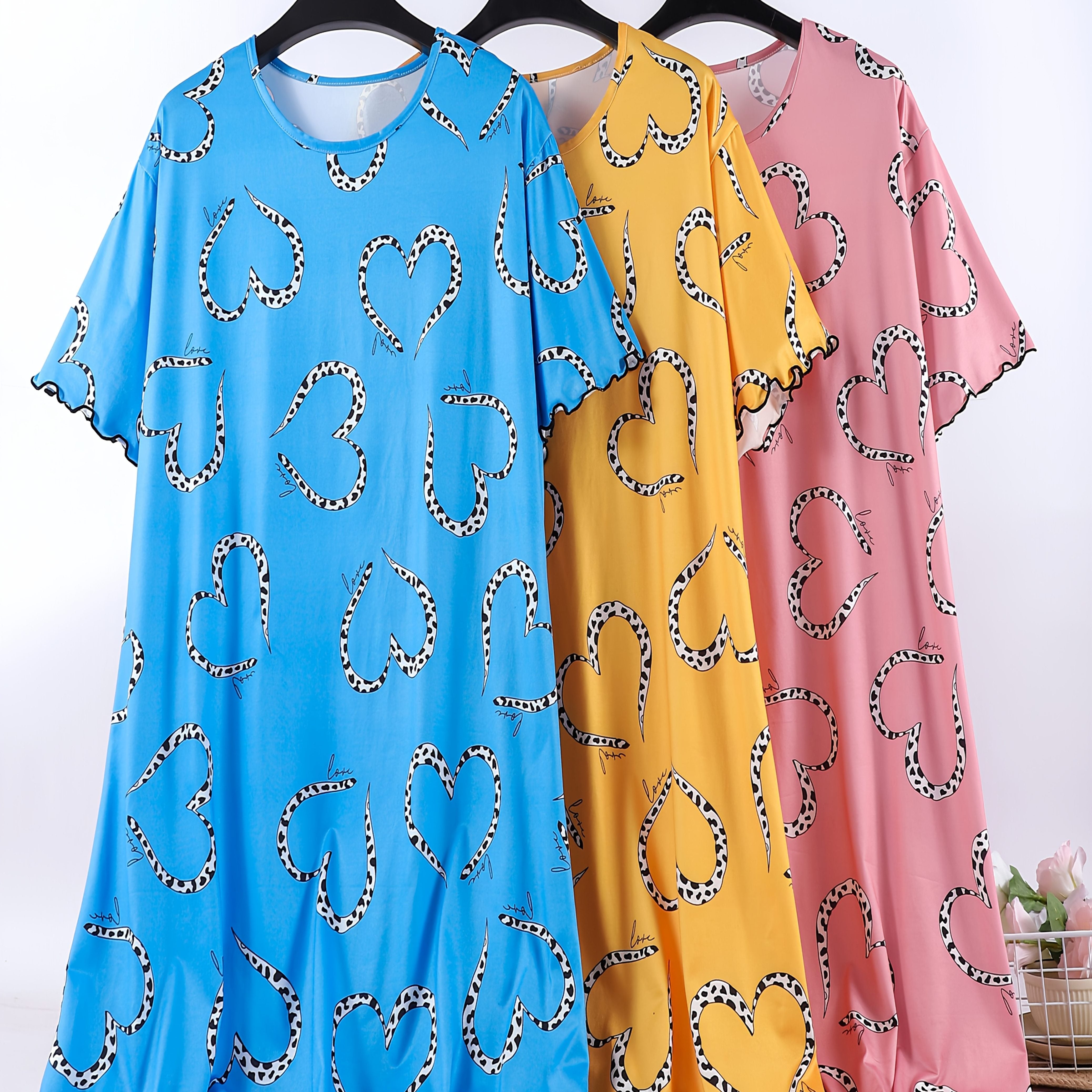 Женские летние ночные платья 3 шт. с коротким рукавом, рюшевая ночная рубашка с сердечным принтом
