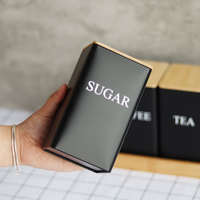 Temir qozonli oshxona bankasi, bambuk qopqog'i bilan, choy, qahva, shakar, yengil ovqatlar uchun