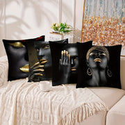 African American Woman Throw Pillow Cover Black and Gold 45 Inch Decorative Cushion