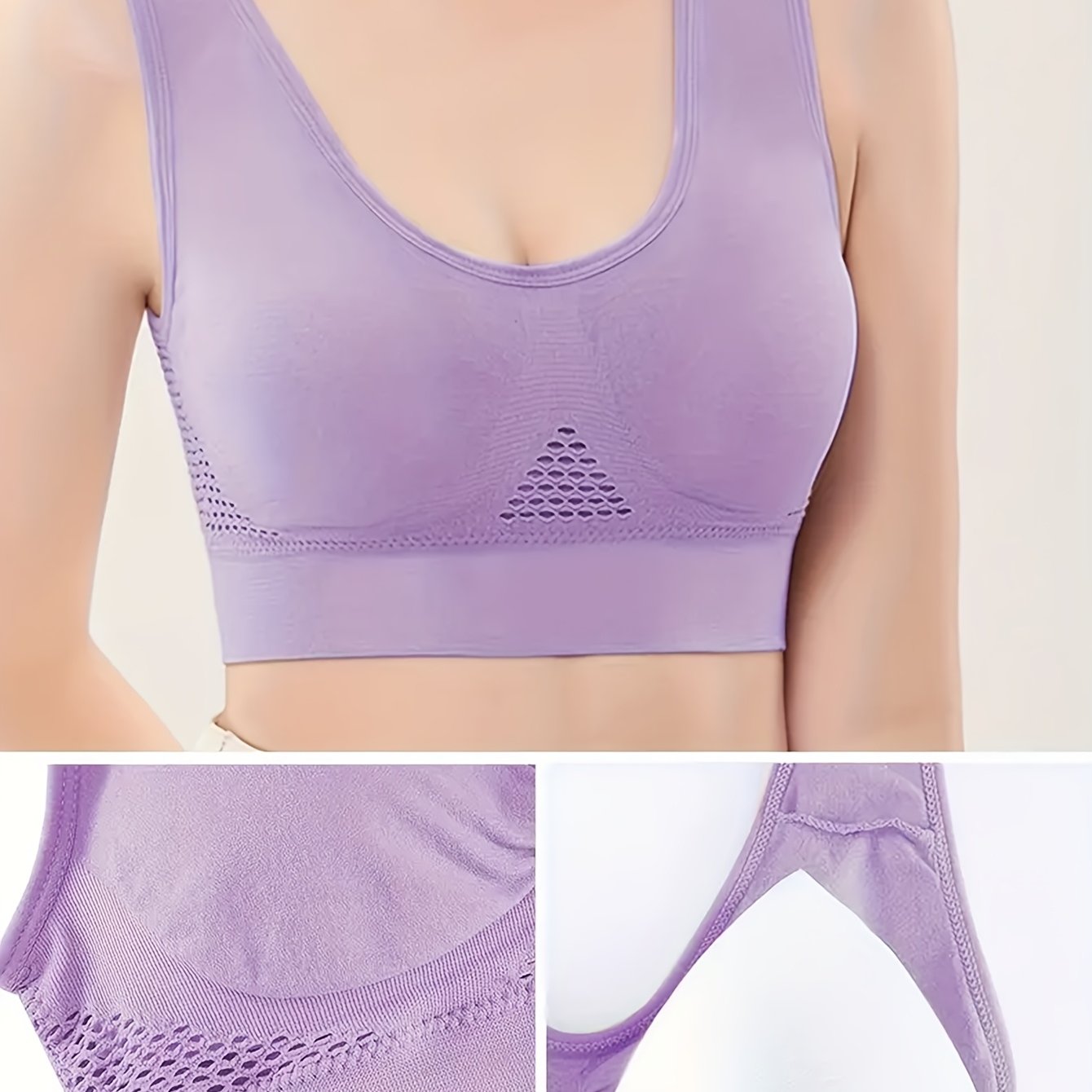 Women's Plus Size Seamless V-Neck Sports Bra with Breathable Mesh