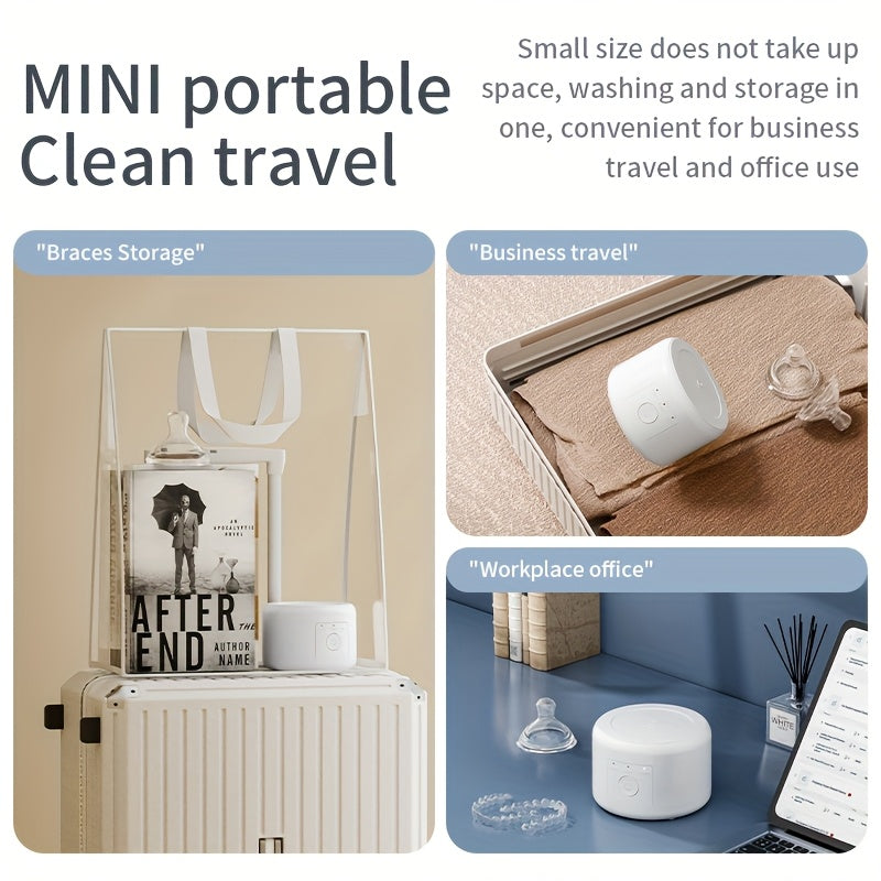 Portable USB Rechargeable Denture Cleaner with 50KHz Vibration and Long-Lasting Battery