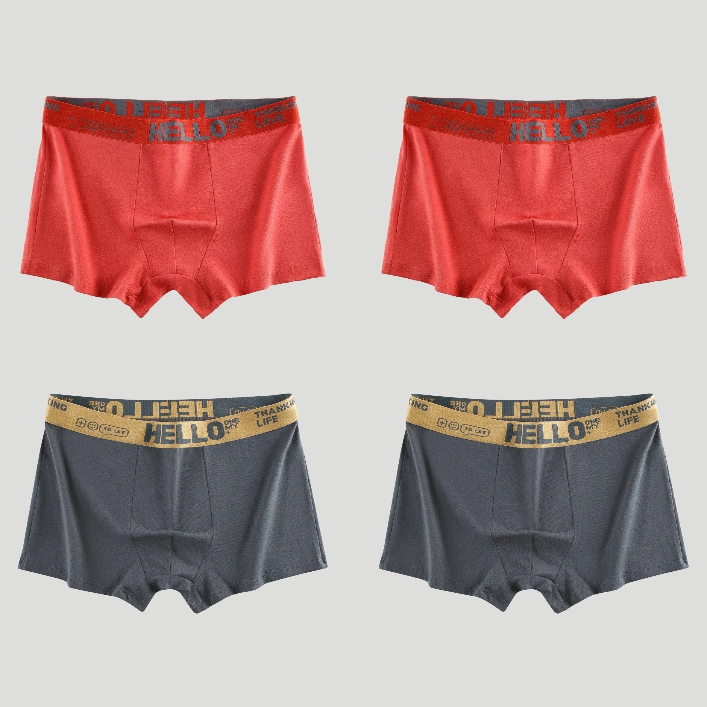 Men's Cotton Boxer Briefs 4-Pack Breathable Comfortable Solid Color Shortie Underwear