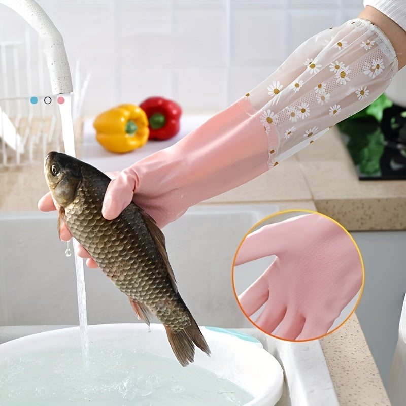 Waterproof PVC Cleaning Gloves Non-Slip Grip Kitchen Bathroom Home Use