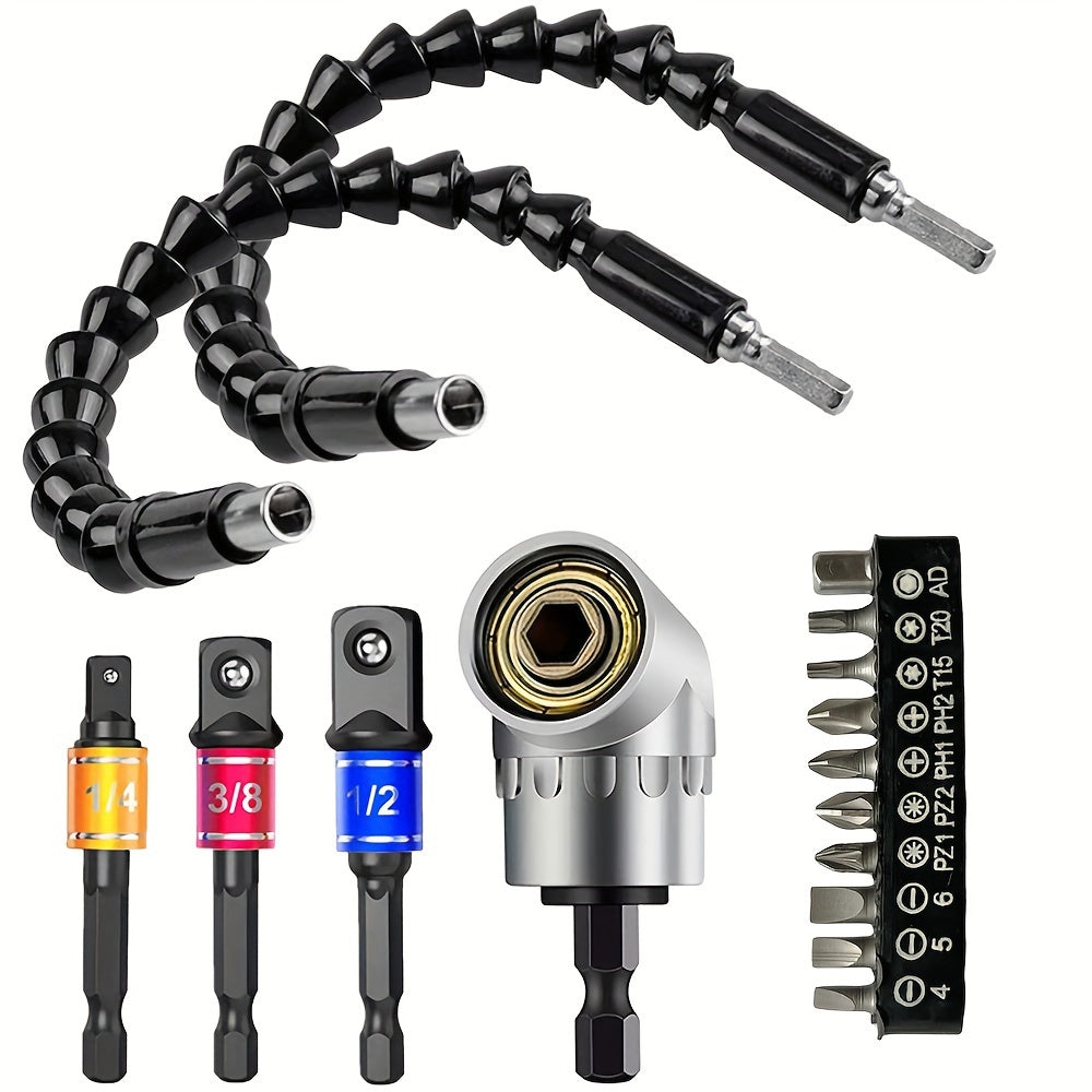 Flexible Drill Extension Hex Shank Set with Universal Socket and Screwdriver
