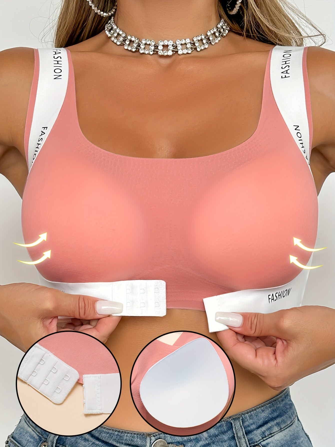 Nylon Blend Push Up Bra with Removable Padding and Alphabet Pattern for Comfort