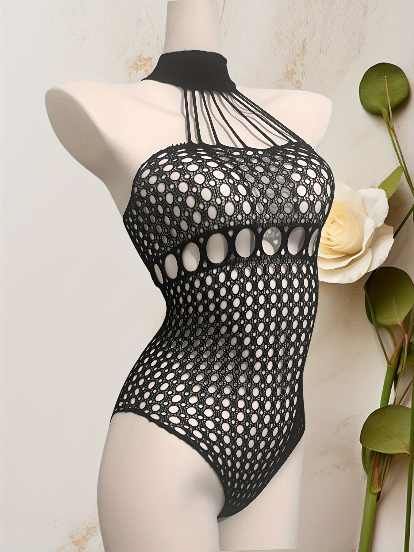 Women's Sleeveless Bodysuit with Halter Neck High Support Stretchy Nylon Spandex Mesh