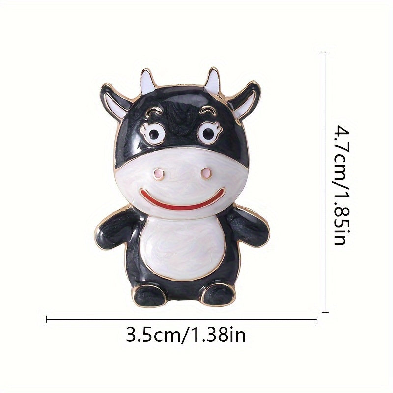 Enamel Cow Brooch Pin Animal-Shaped Accessory for Men and Women