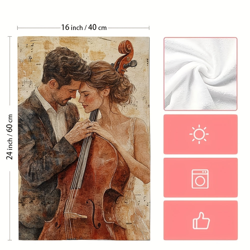 Романтический дуэт скрипичных водяных красок кухонные полотенца 40x60см мягкие впитывающие