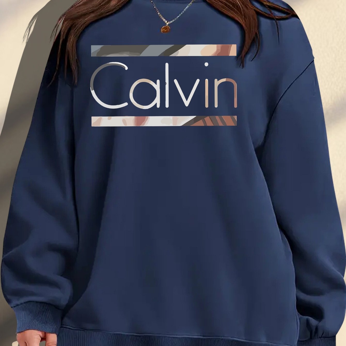 Plus Size Women's Crew Neck Sweatshirt Light Blue Relaxed Fit Knit