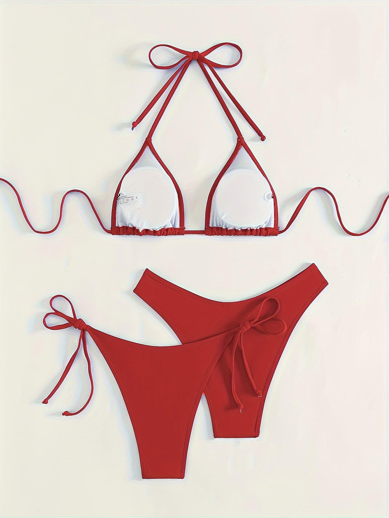 Solid Color 3-Piece Bikini Set with Halter Neck Backless Swimsuit for Women