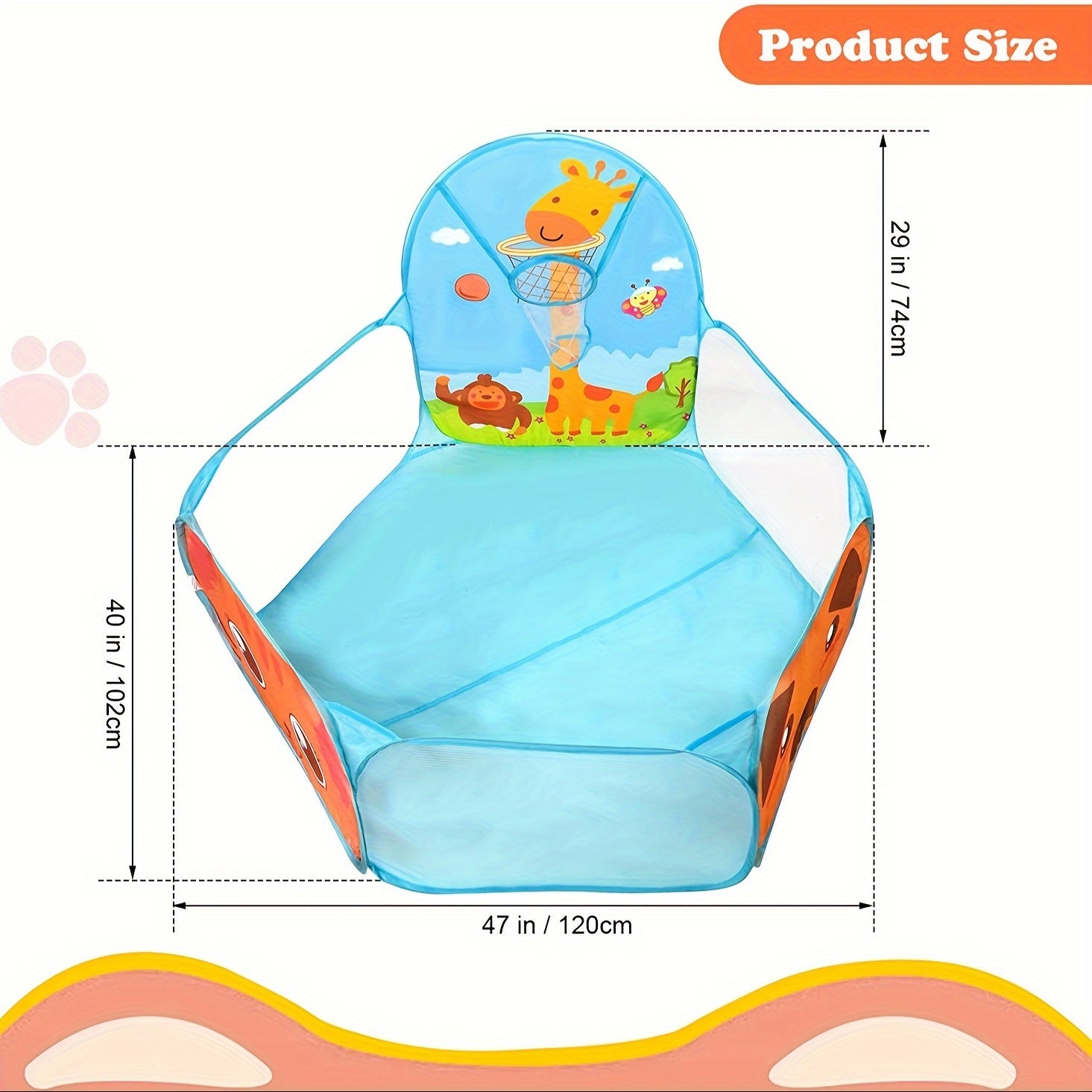 Ichki/tashqi ko'ngilocharlik uchun mo'ljallangan, mustahkam, oson tozalanadigan poliester to'p hovuzi, ko'k rangda.