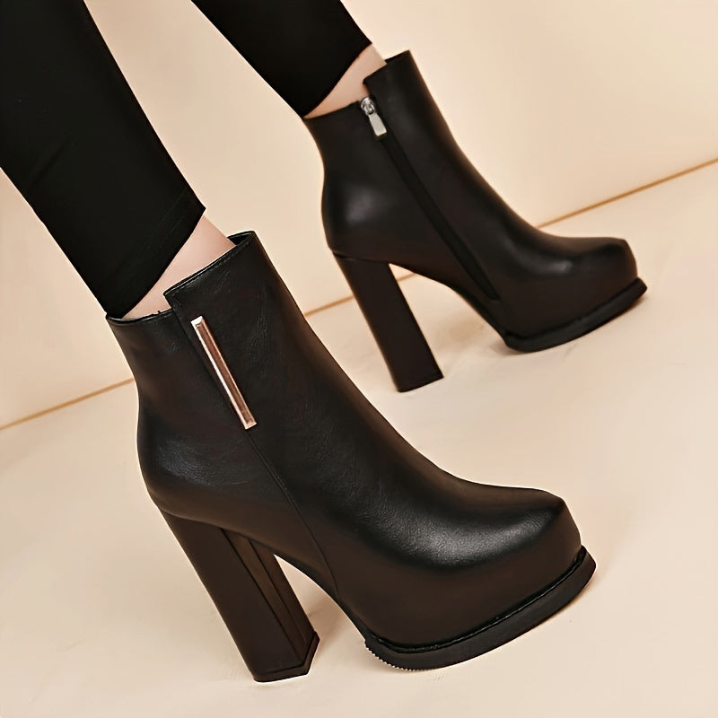 Women's Solid Color Minimalist Boots Side Zipper Platform Chunky Heel