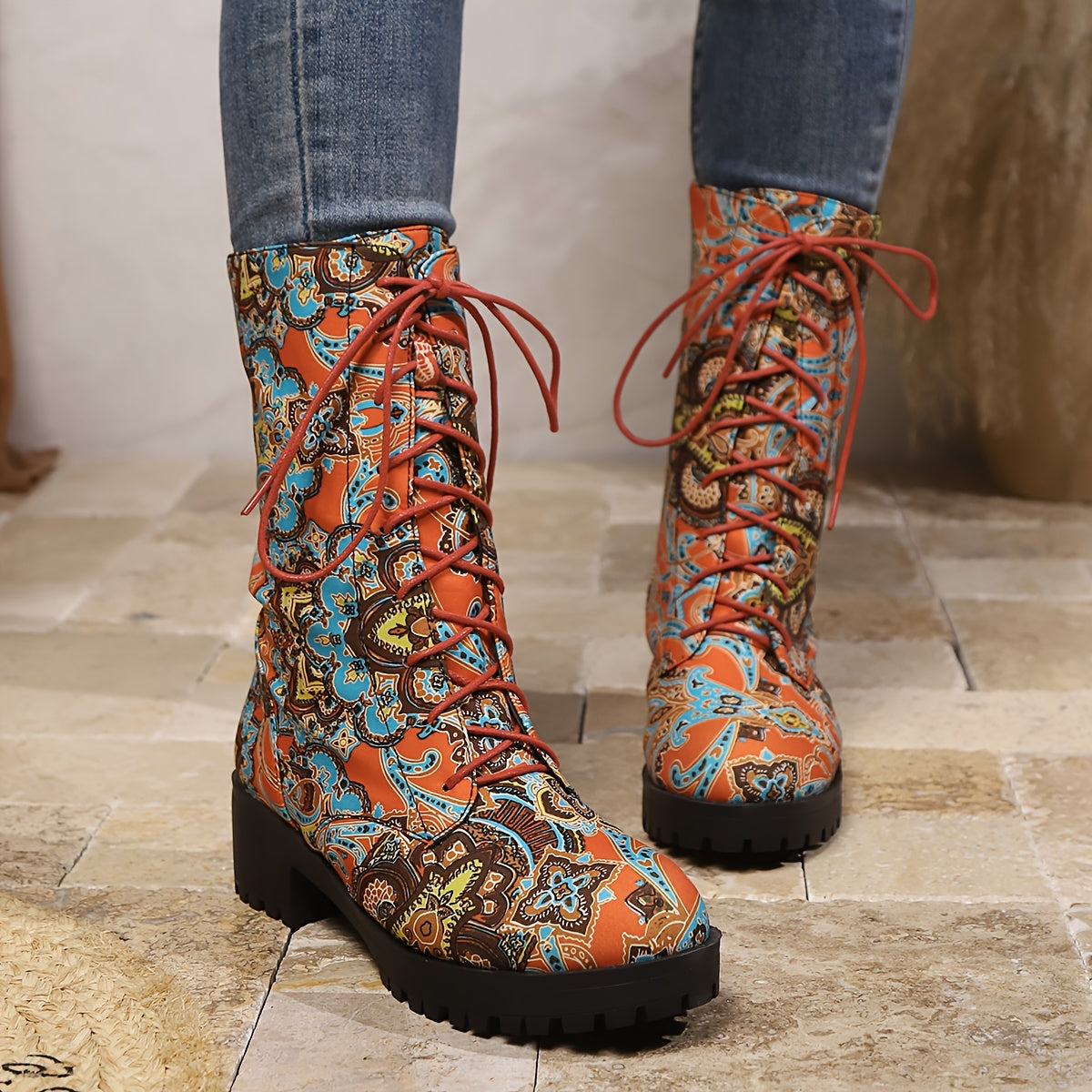 Женские ботинки с цветочным граффити на щиколотке, утеплённая подкладка, резиновая подошва, повседневный стиль