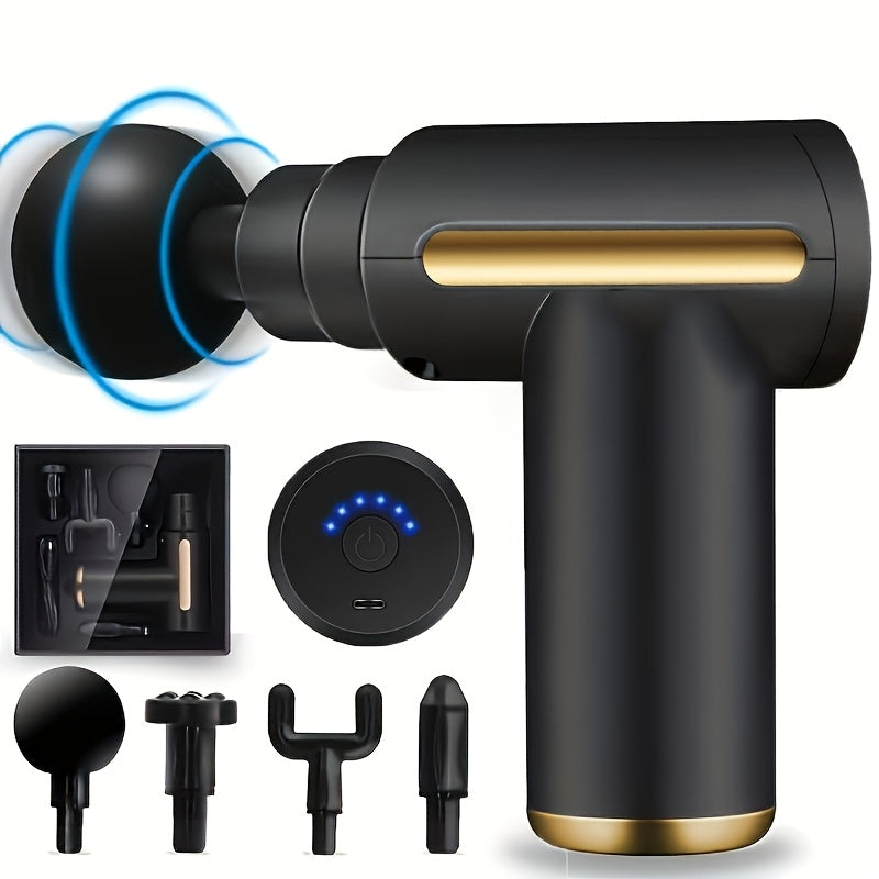 USB Rechargeable Mini Massage Gun with Multiple Attachments for Deep Tissue and Muscle Relaxation