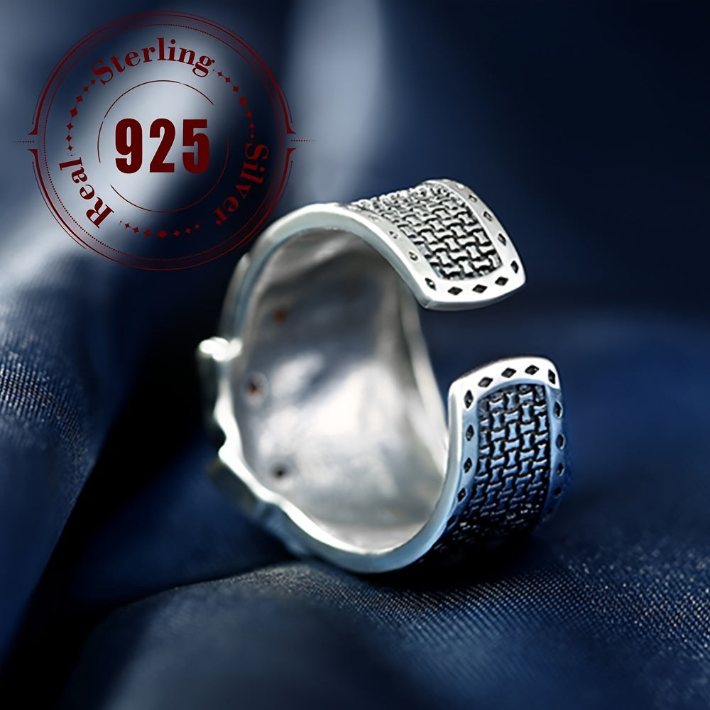 Vintage Hip-Hop uslubi uniseks 925 sterling kumush poker halqasi, ochiq tasma, 9g, kundalik kiyim va partiyalar uchun ideal, ayollar uchun moda zargarlik aksessuari