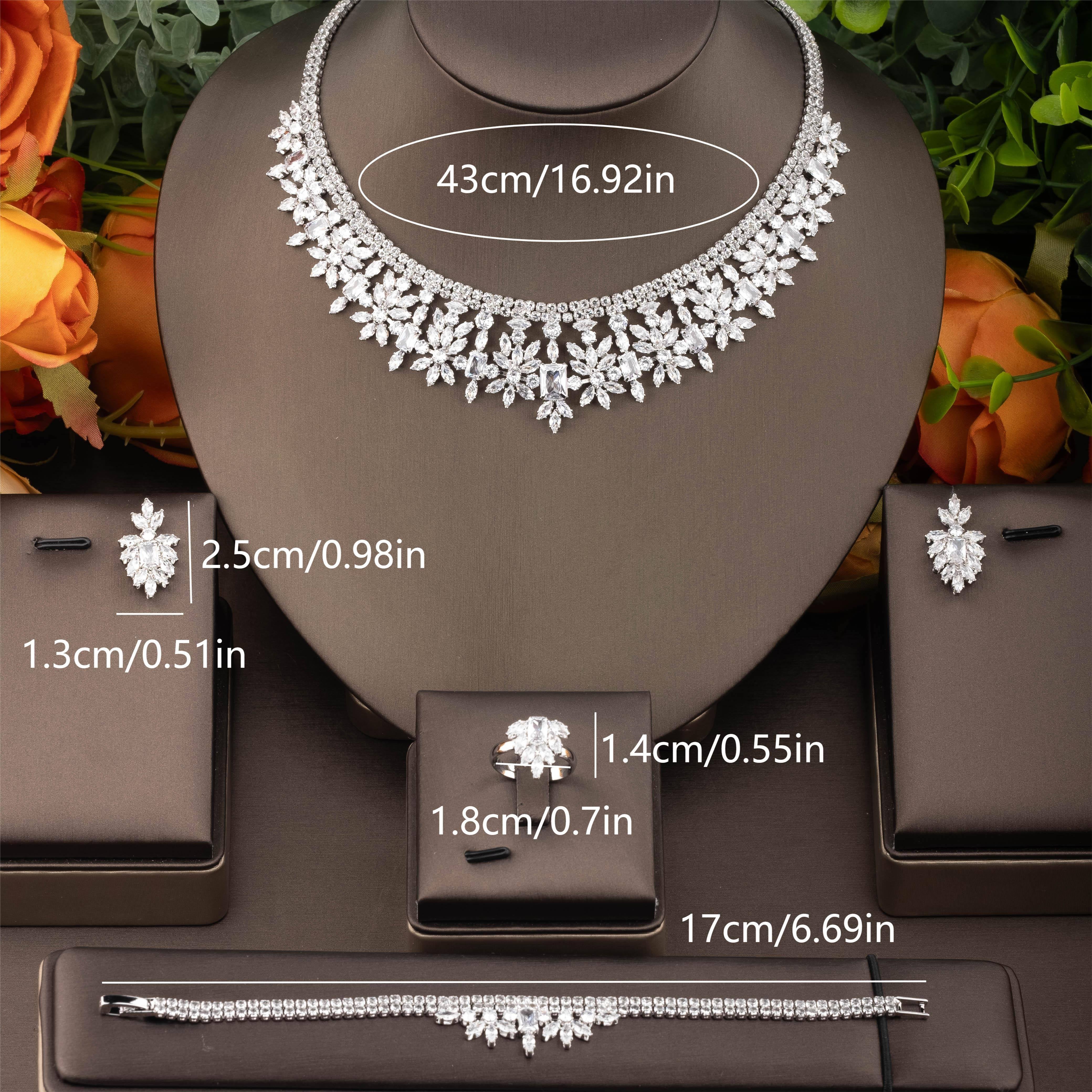 Women’s Leaf-Shaped Floral Jewelry Set with Cubic Zirconia for Weddings and Parties