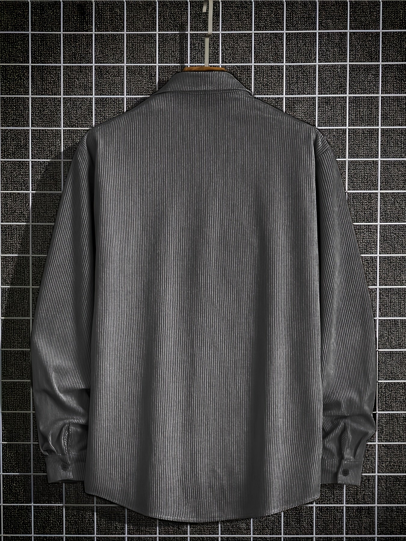 Men's Casual Corduroy Shirt Loose Fit Lapel Collar Chest Pocket 100% Polyester