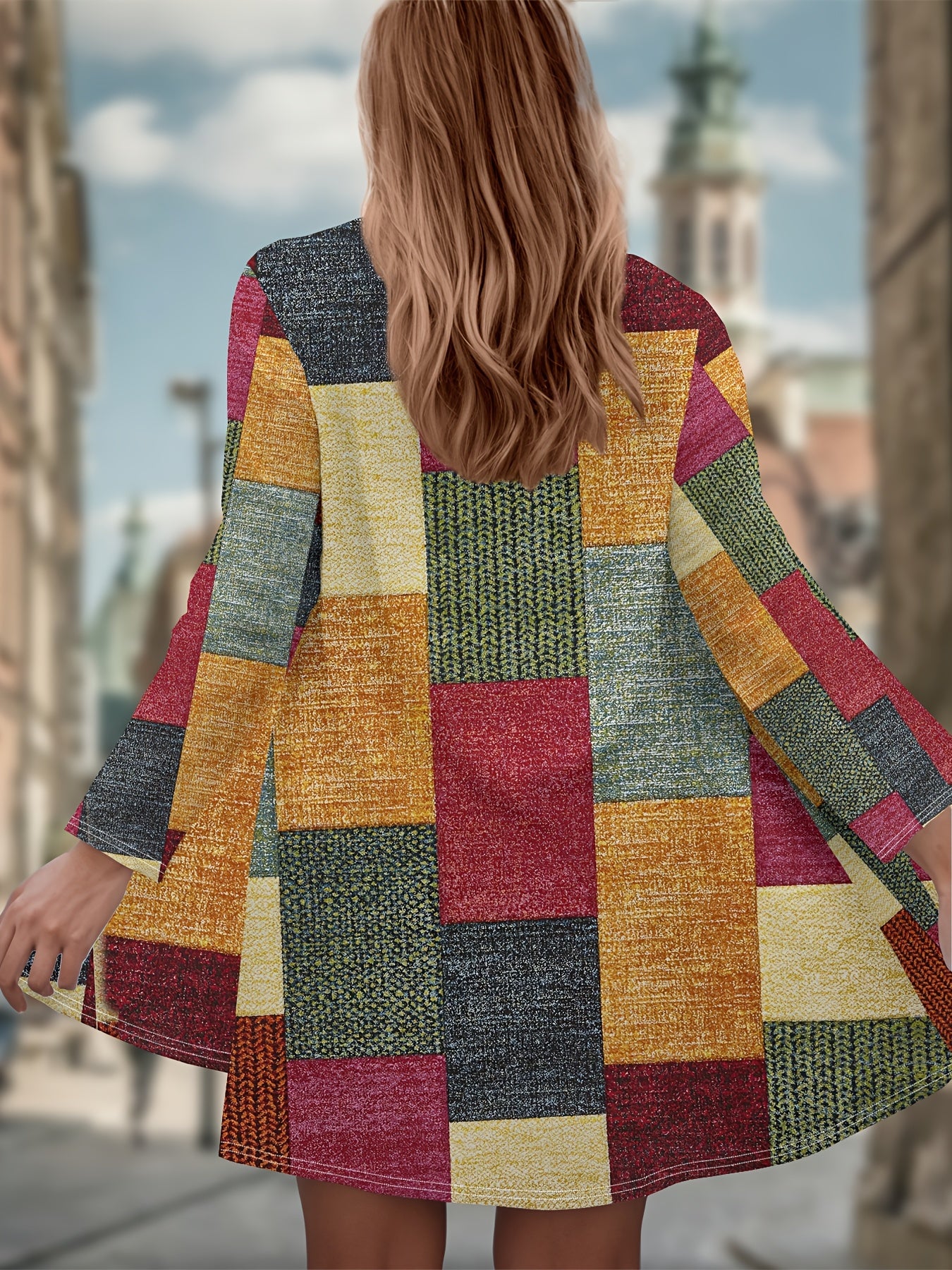 Повседневный кардиган для женщин больших размеров с длинными рукавами, лацканом, заплатками и 3D-принтом