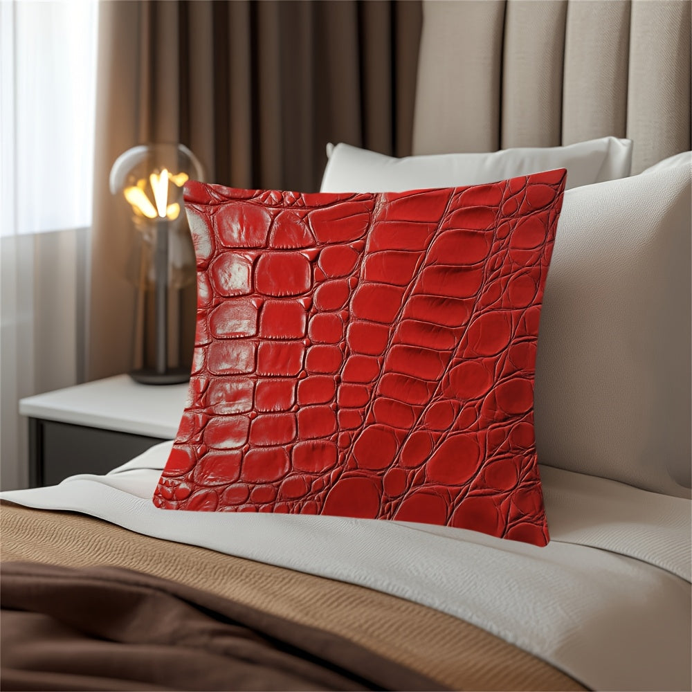 Square Pillow Cover with Crocodile Leather Print Polyester Double-Sided Washable Durable Woven Fabric