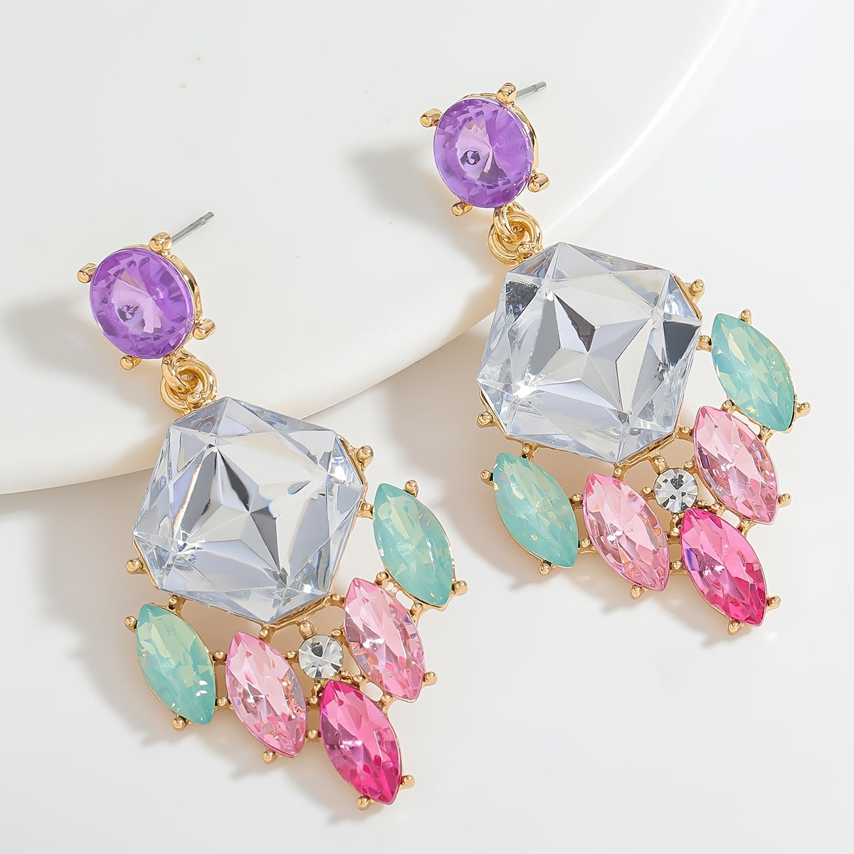 Women's Rhinestone Flower and Teardrop Earrings Alloy Stainless Steel Jewelry for Valentine's Day and Festive Occasions