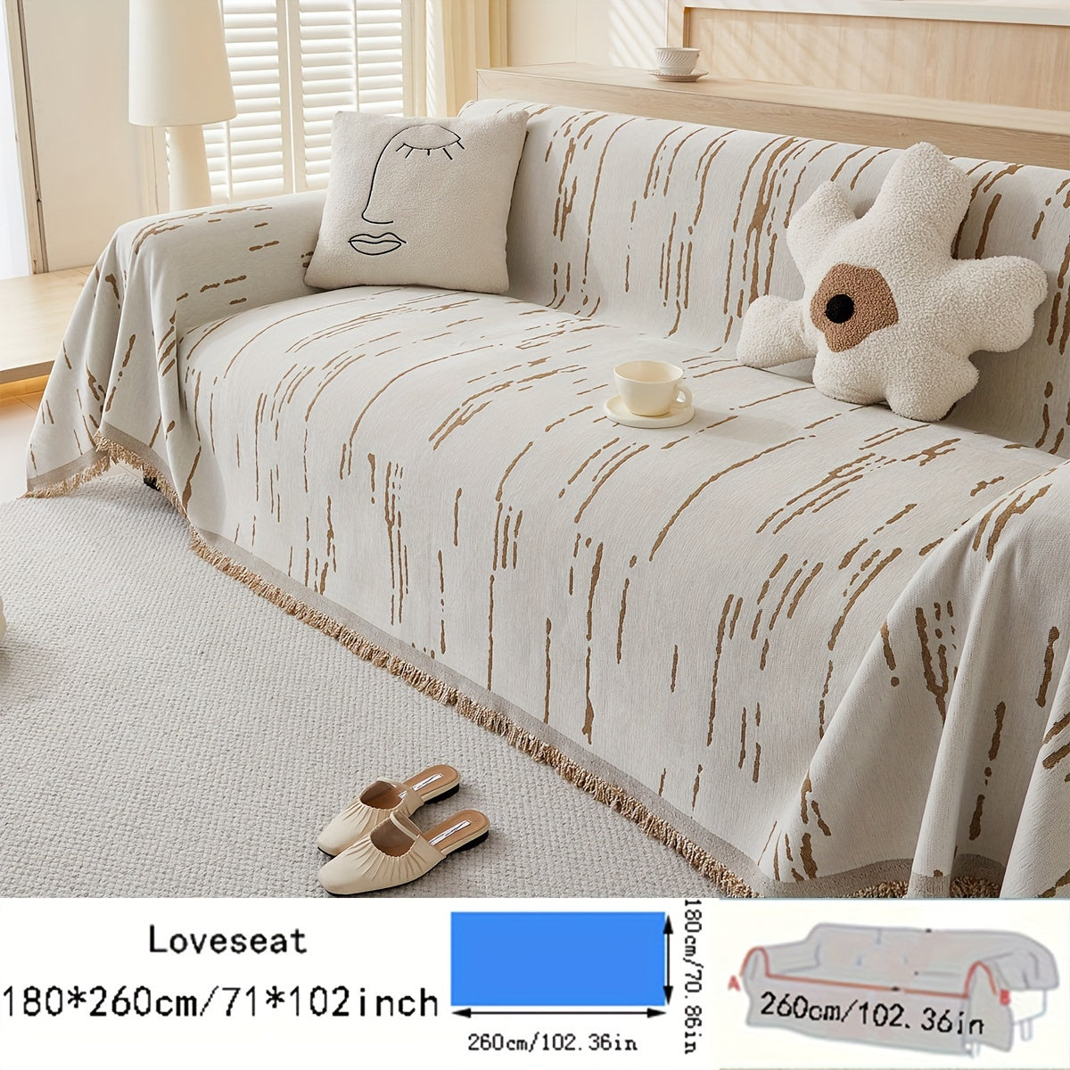 Чехол для дивана из шенилла с кисточками – Реверсивный, дружелюбный к животным, нескользящий, толстый защитный чехол для всех сезонов. Идеально подходит для декора гостиной, кухни и кафе.