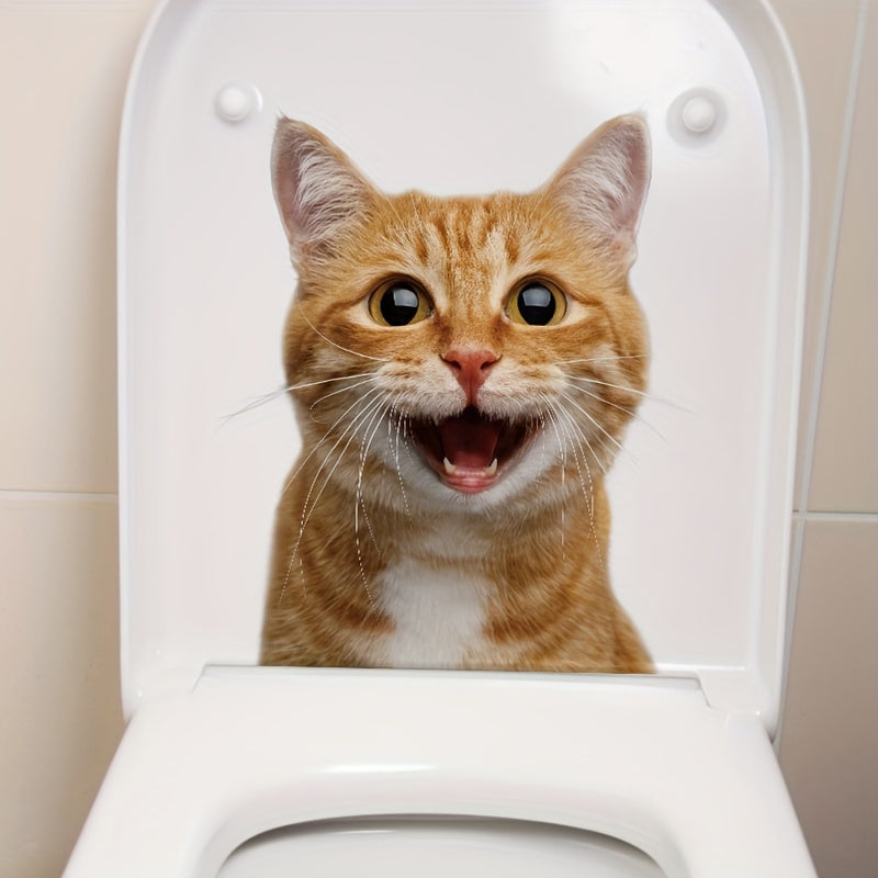 Cute Cat Window Sticker 8Mil PVC Self-Adhesive Decor for Glass Fridge Bathroom