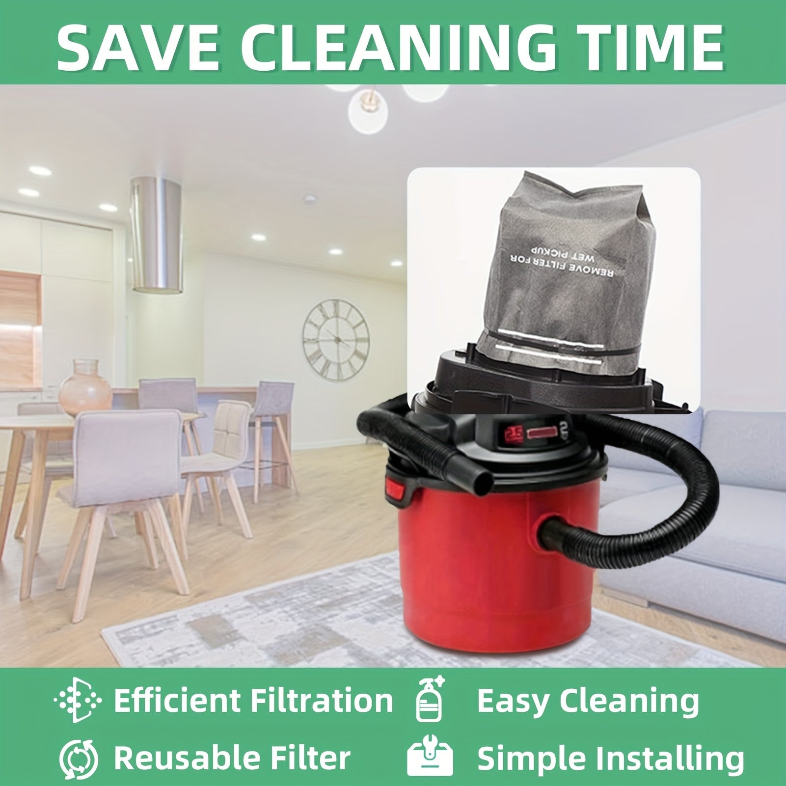 3 ta CMXZVBE38737 qayta ishlatiladigan nam/quruq vakuum filtr sumkalari 7.57-9.46 L do'kon vakuumi va quvvat boshli idish uchun. O'rnatish oson, mustahkam mato materialidan.