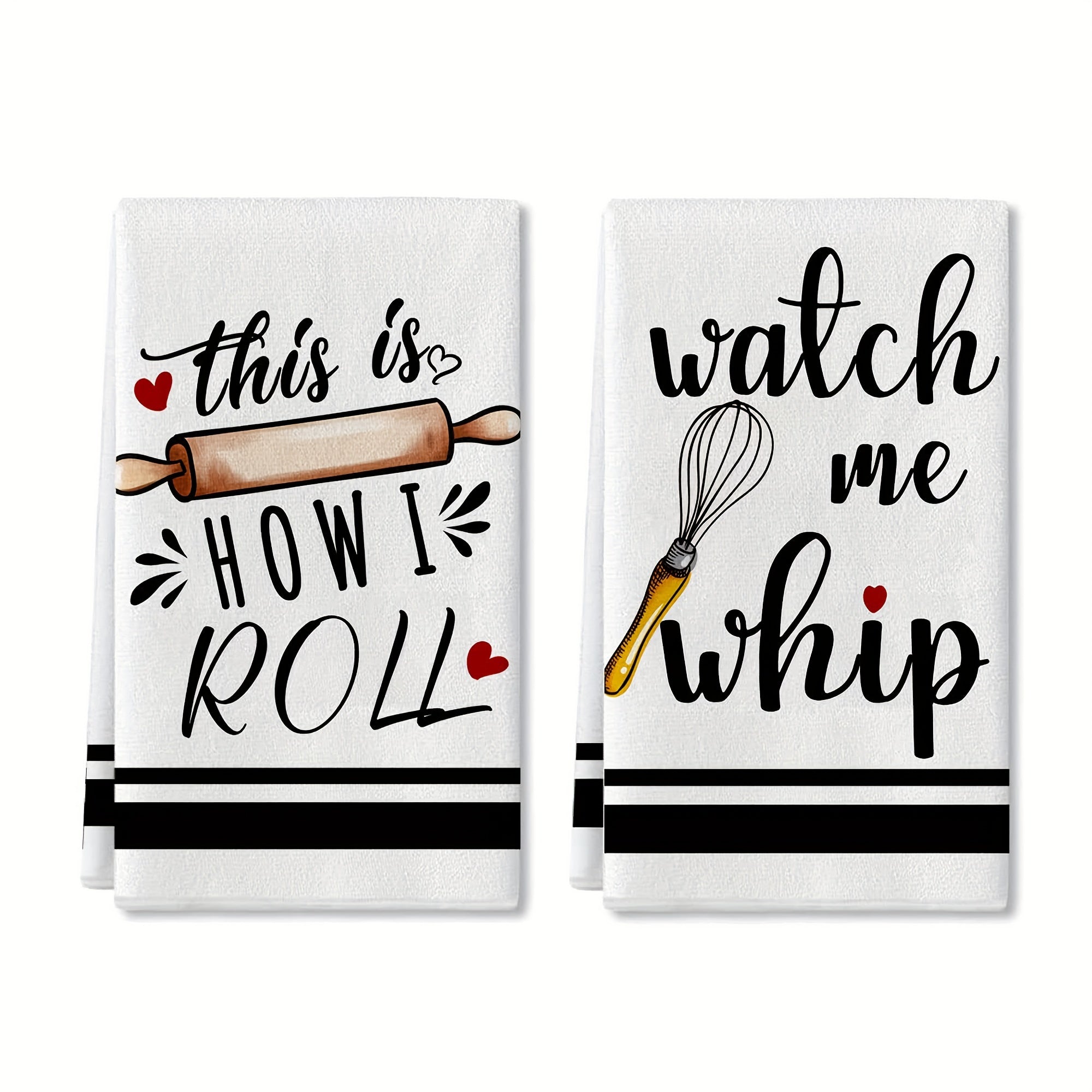 Funny Kitchen Towels Set with Sayings Egg Beater and Rolling Pin Design Absorbent Dish Drying Towels for Cooking and Baking