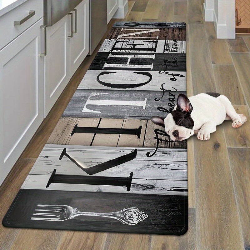 Cozy Patchwork Plank Kitchen Mat Non-Slip Easy-Clean Polyester Rug for Living Room Bedroom Dining