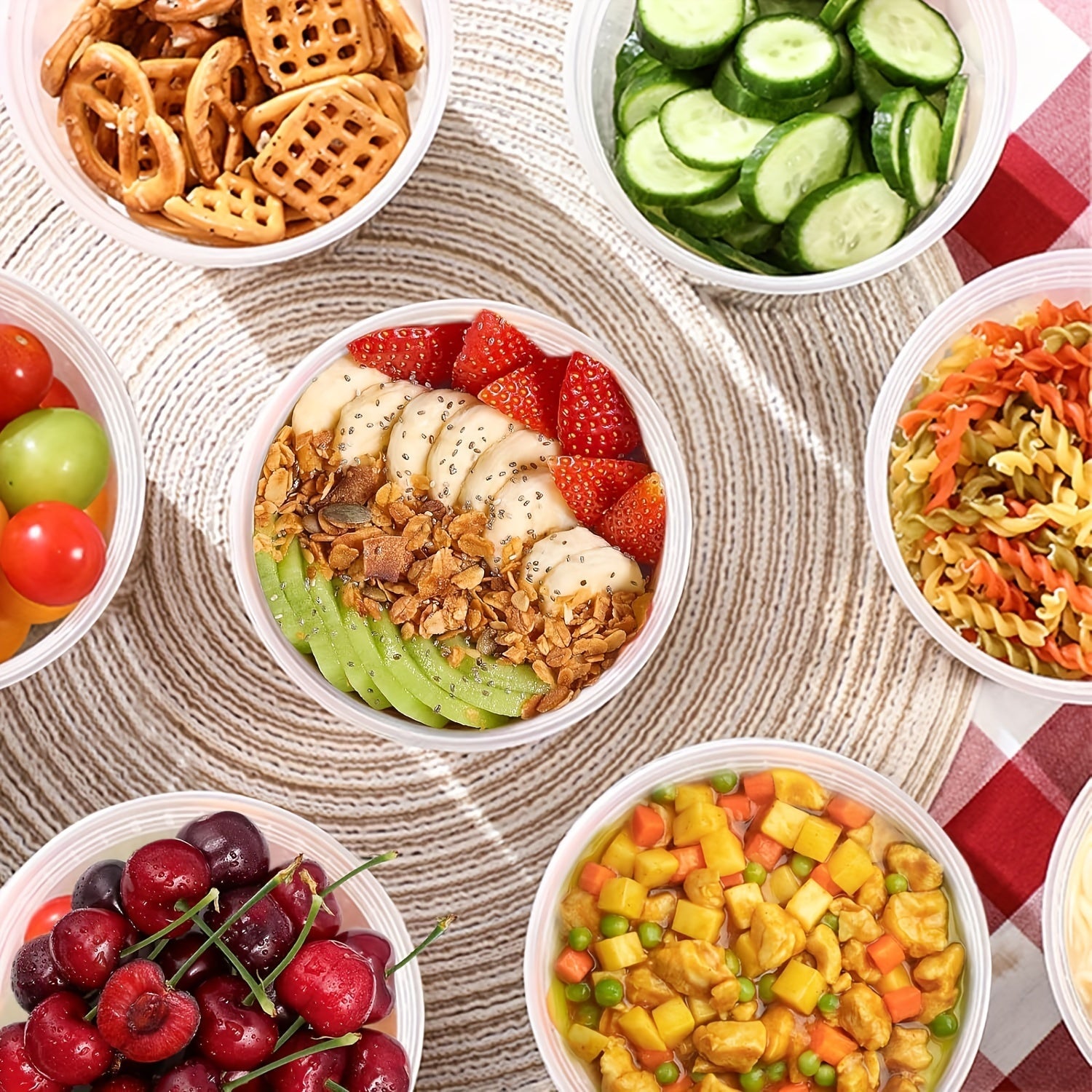 Pack of 10 32oz Plastic Food Containers with Lids for Storage and Microwave