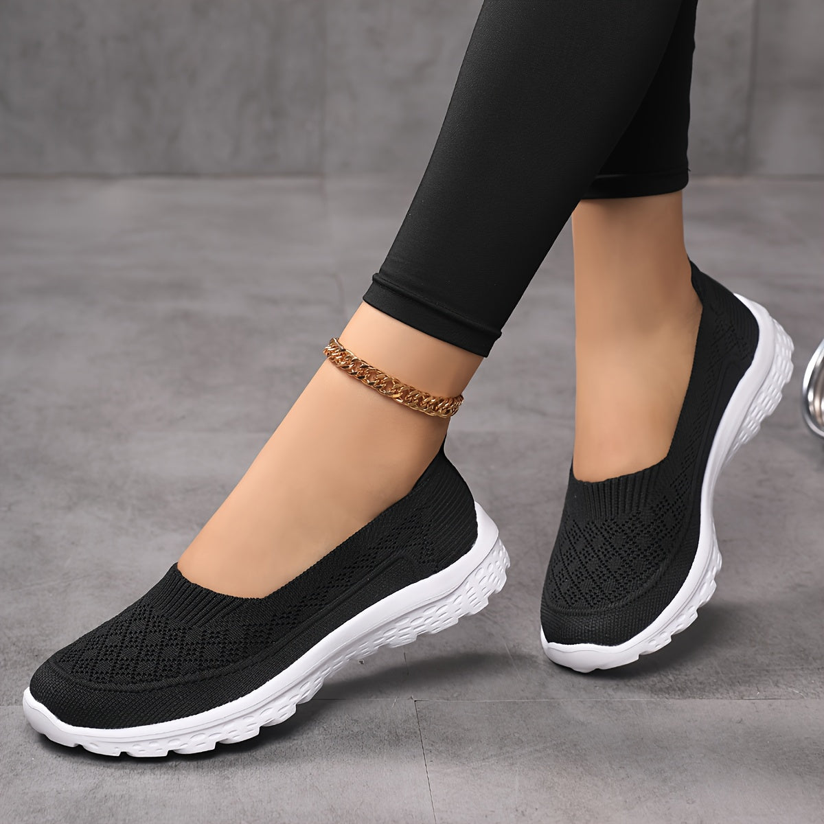Women's Lightweight Slip-On Walking Shoes Breathable Knit Light Blue