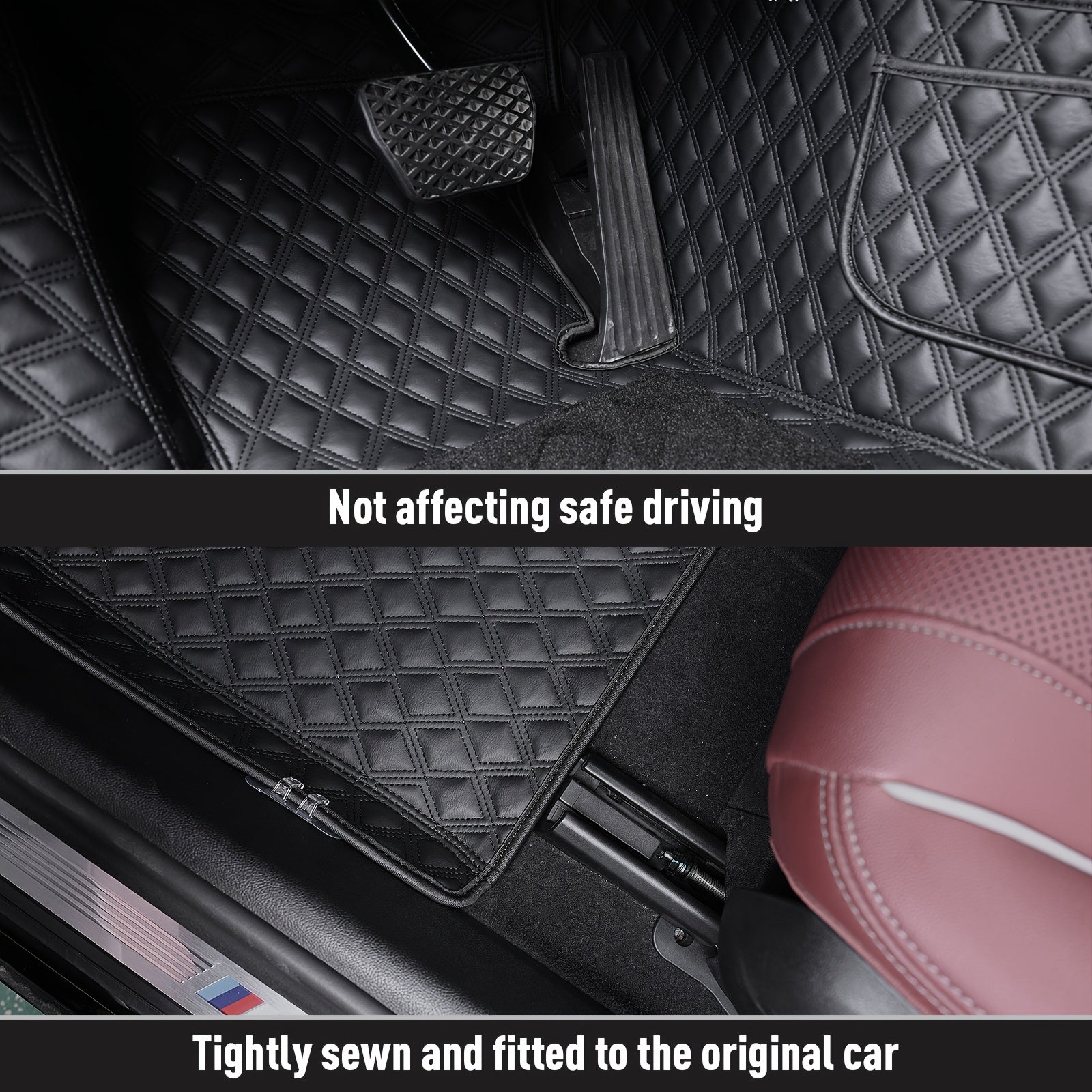 Car Floor Mats Black Diamond Grid 3pcs for Sedan Anti-Slip Wear-Resistant