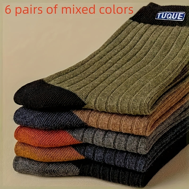 Men's Color Block Knit Boat Socks 6 Pairs Breathable Polyester Spandex All-Season