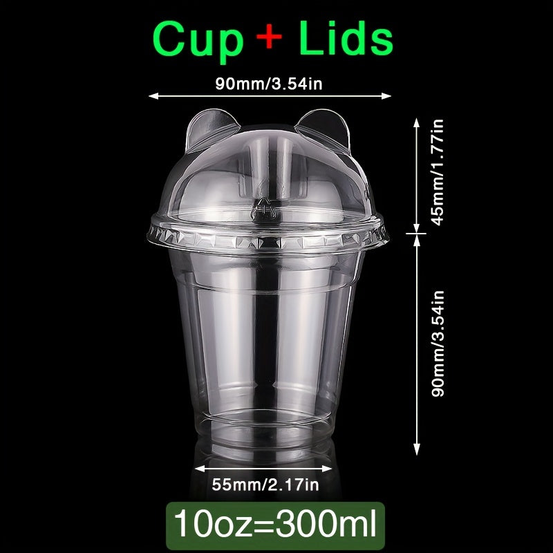 50 Transparent Plastic Cups with Lids 9oz to 10oz for Parties and Cold Drinks