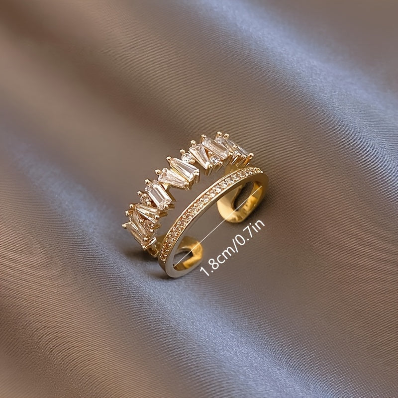 Ayollar uchun ikki qatlamli uzuk mikro-setli zirkoniy bilan moda zargarlik