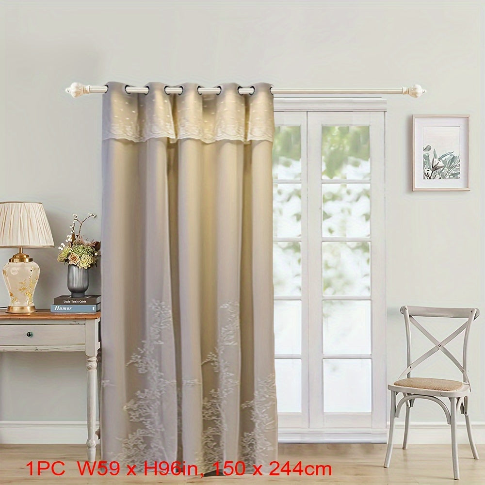 Double Layer Embroidery Curtain with Lace Grommet Top for Bedroom or Living Room Window Treatment