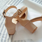 Women's Beige Synthetic Pointed-Toe Ankle Strap High Heels for Weddings and Parties