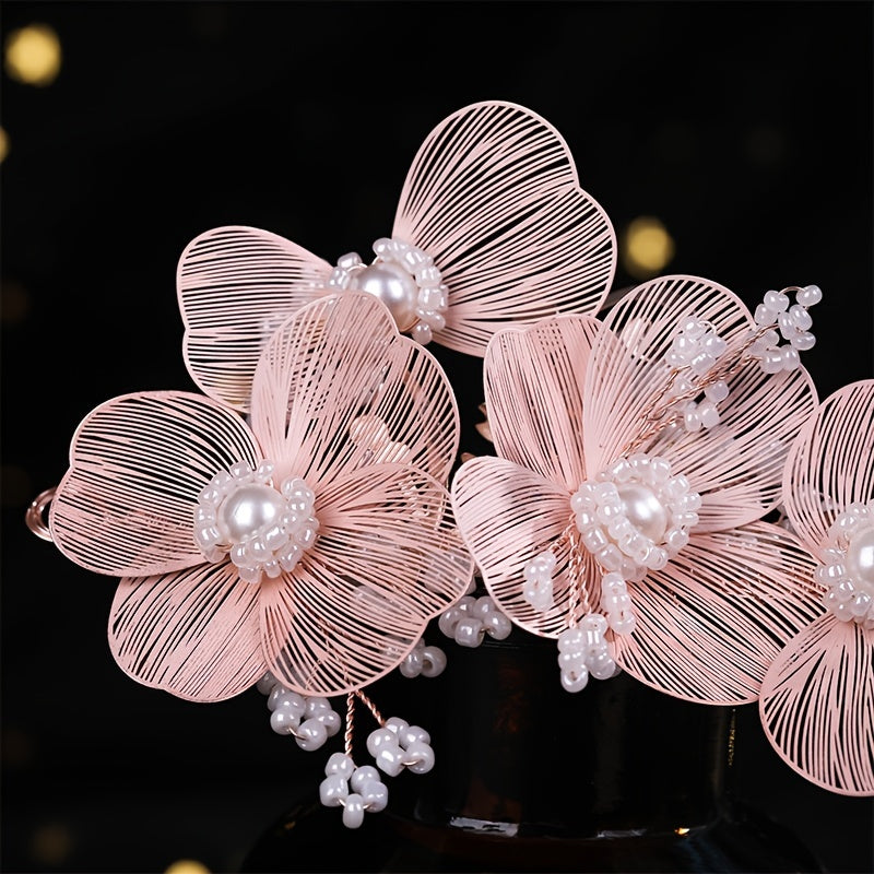 Wedding Hair Accessory for Women Faux Pearl Flower Headband Bridal Bridesmaid Party