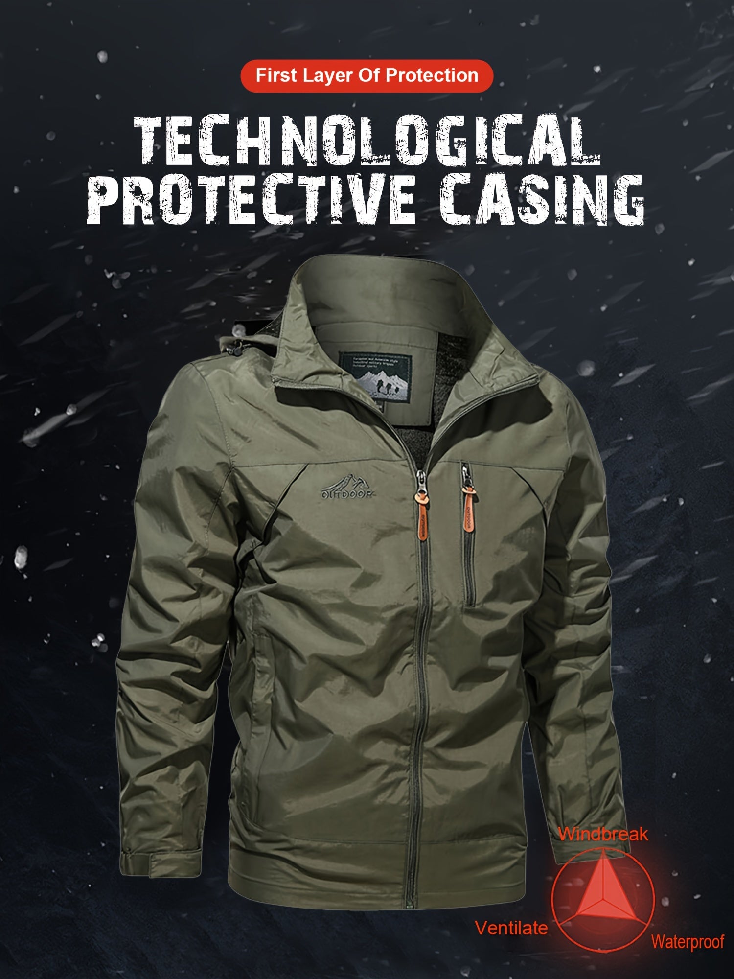 Men's Windproof Hooded Windbreaker Jacket for Outdoor Sports and Hiking