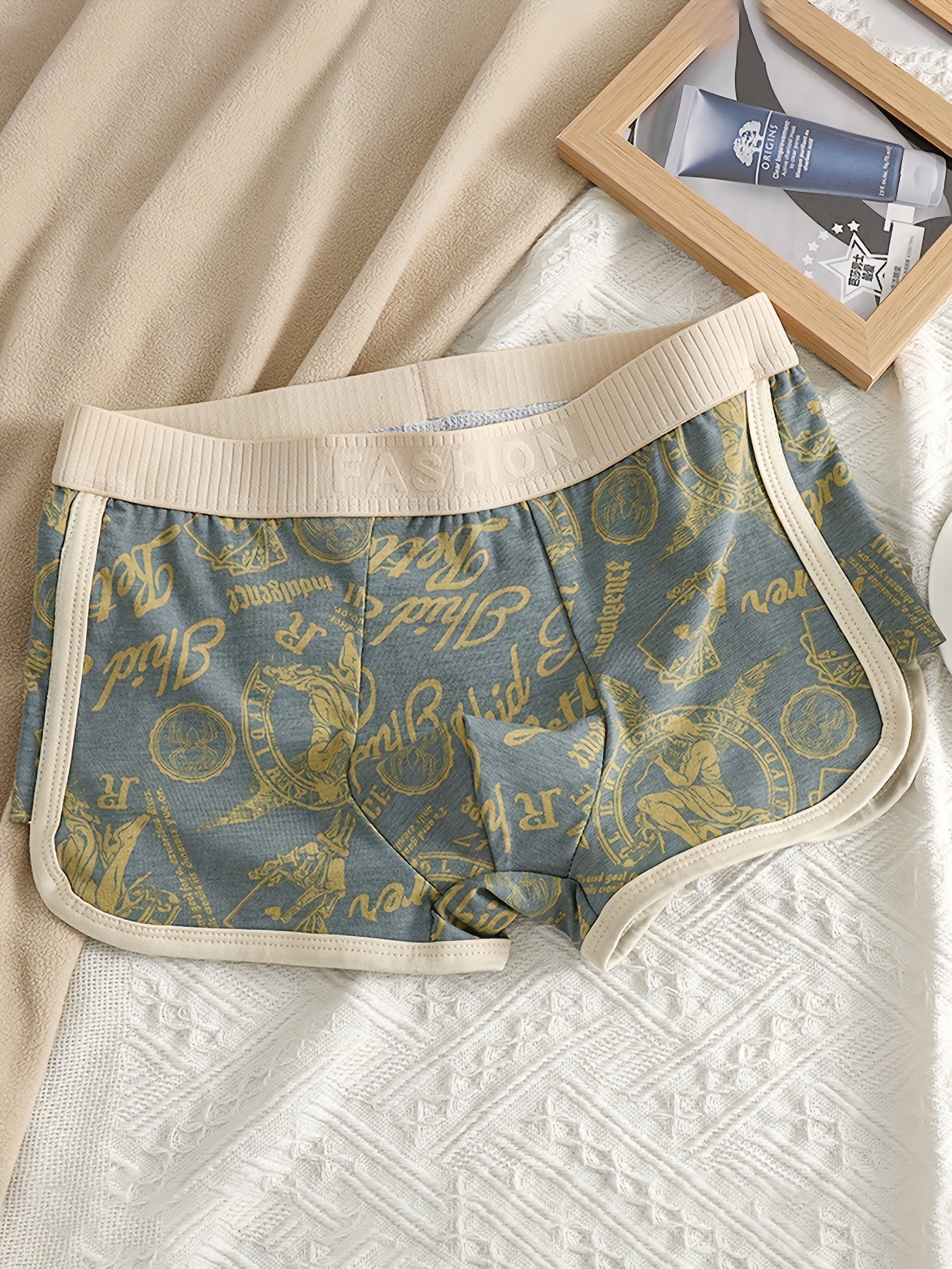 Set of 3 Men's Comfort Fit Boxer Briefs with Geometric Print Cotton Spandex