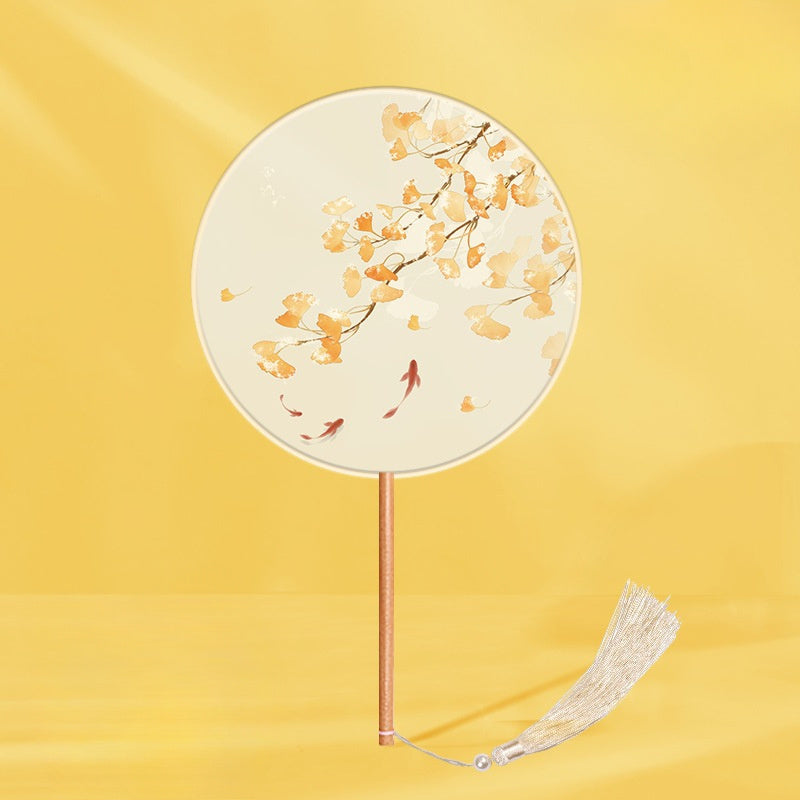 Girls Long Handle Dance Fan Traditional Hanfu Qipao Embroidered Summer Fan