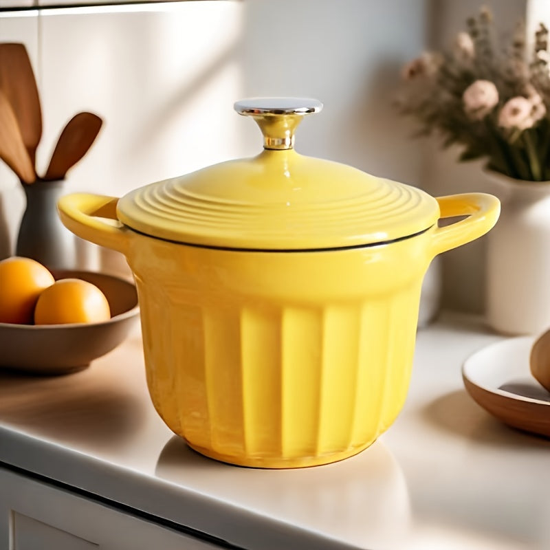 Enamel Cast Iron Dutch Oven Pot with Lid Non-Stick Induction Compatible 1 Piece