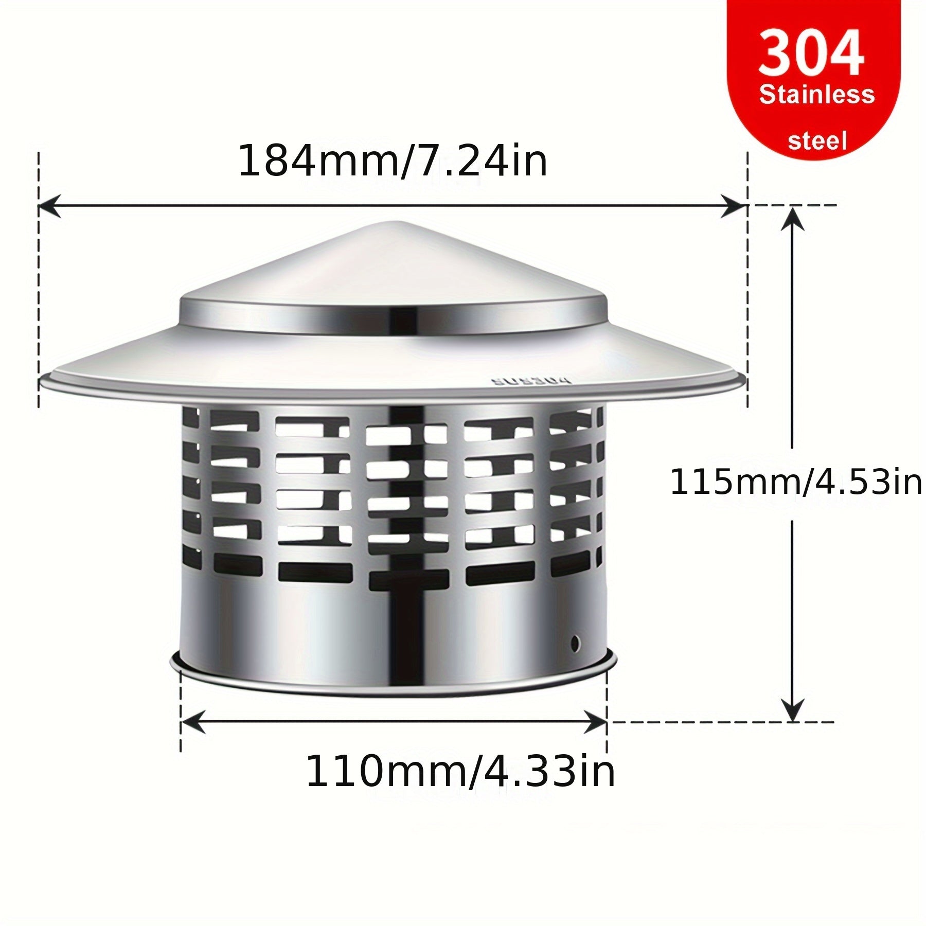 Stainless Steel Windproof Roof Chimney Cap 110mm with Bird Guard and Mesh