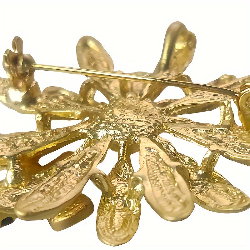 Vintage Alloy Bee Sunflower Brooch Pin with Rhinestone Accent