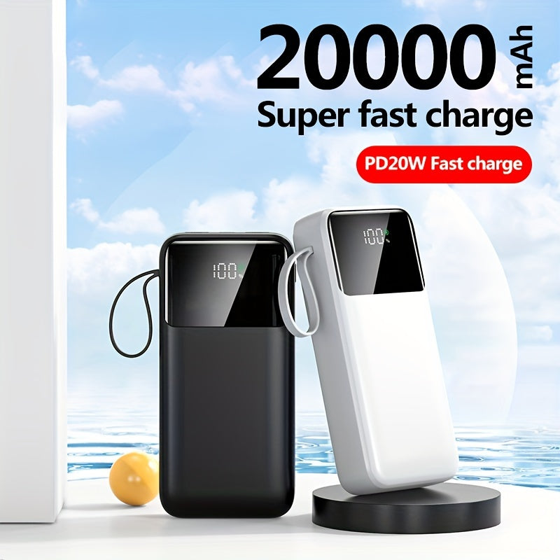 Banco de energía de 20000mAh con carga rápida, pantalla LED, doble salida, cargador de emergencia portátil
