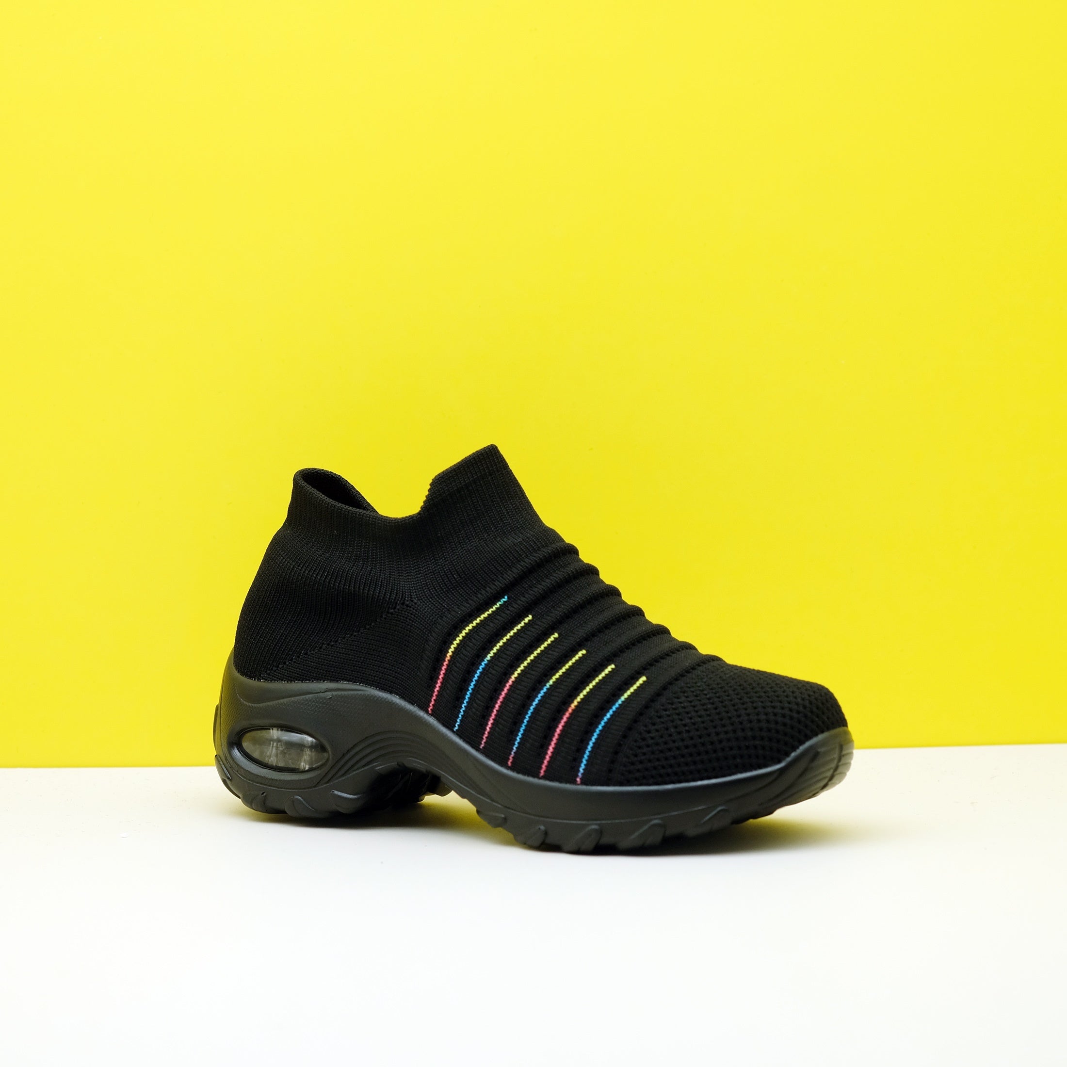 Women's Striped Pattern Chunky Sneakers Casual Slip-On Outdoor Shoes